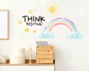 Rainbow Clouds Sun Stars - Think Positive Wall Decals - Watercolour